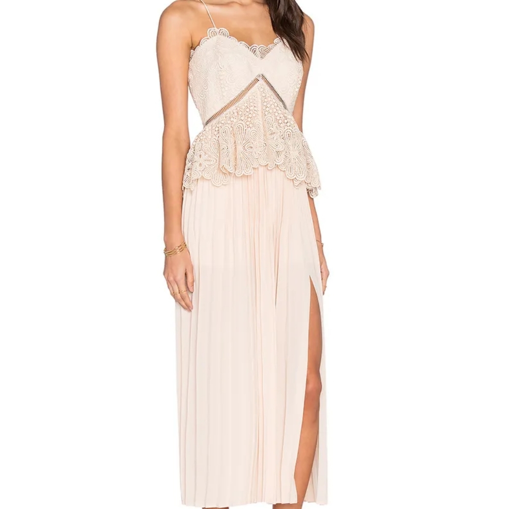 Self-Portrait Lace Peplum Pleated Midi Dress Cream Romantic Occasion Event Dress - Picture 5 of 16